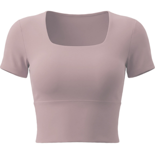 粉色普拉提瑜伽服套装女夏绝美健身上衣运动训练短袖芭蕾风带胸垫