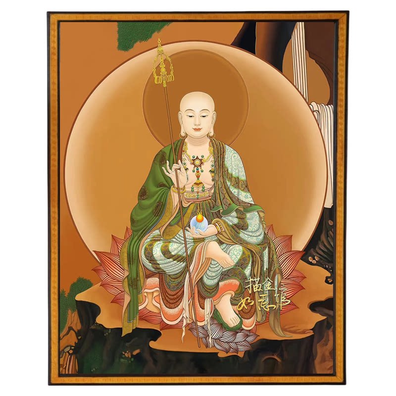 地藏王菩萨唐卡手绘装饰画中式挂画描金减压佛像唐卡DIY手绘描金