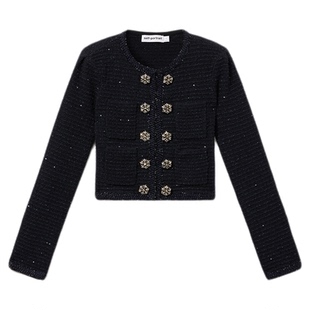 self-portrait 2025秋冬新款藏蓝色双排扣卢勒克斯针织开衫毛衣