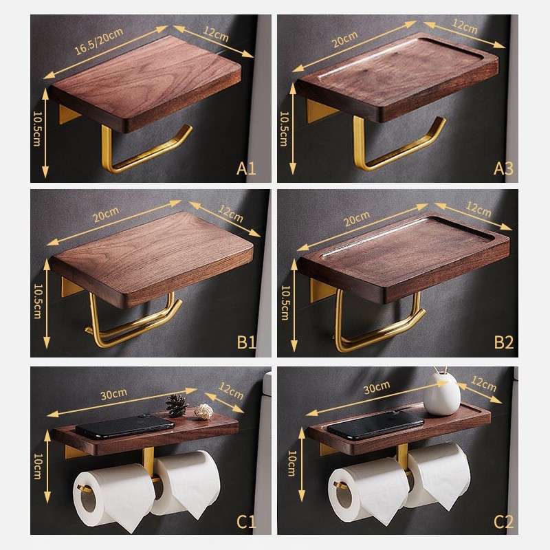 黑胡桃木纸巾盒厕所轻奢卫生间实木免打孔卷纸架创意墙上置物架