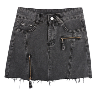 复古牛仔半身裙女春夏新款大码胖妹妹百搭高腰显瘦开叉a字短裙裤