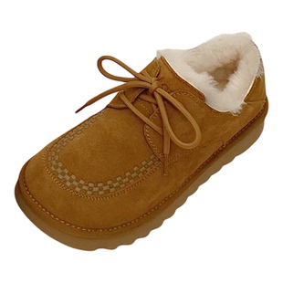 MARDI懒人鞋厚底深棕女鞋通勤加厚加绒系带豆豆鞋冬季乐福鞋