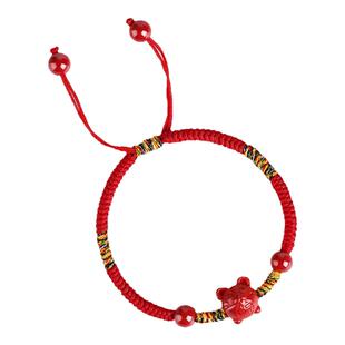 庆祥泰朱砂官方正品本命年马年红绳手链十二生肖女生宝宝编织手绳