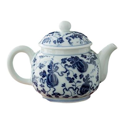 脂器青花瓷白瓷釉下彩茶壶田园风