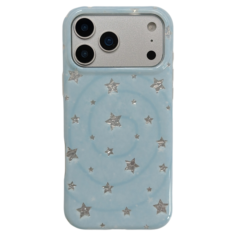jze韩风ins小众蓝底漩涡星星适用苹果17ProMax手机壳iphone16pro新款17女款15pro带链条14全包双层防摔手机套