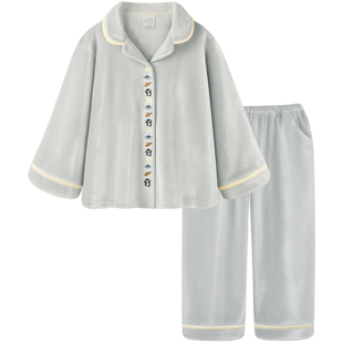 睡衣女款秋冬加厚海岛绒长袖套装2026新款冬季高级感大码家居服女