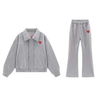 查尔斯桃心卫衣男女款秋冬季美式翻领开衫外套运动休闲长裤一套装