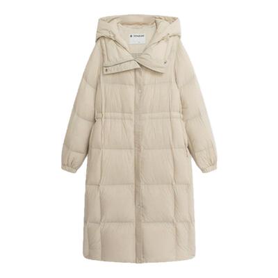 播连帽立领鸭绒羽绒服女24冬季新款中长款宽松保暖外套DDR4RD5114