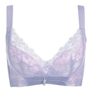 EK文胸薄款蕾丝无钢圈内衣女胸大显小胸上托收副乳防下垂大码胸罩