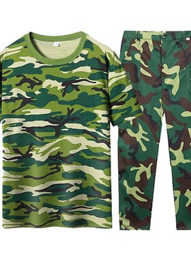 军训服套装男夏季绿色迷彩服