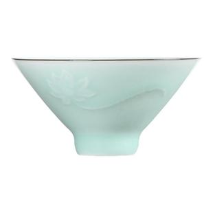 青瓷手工斗笠杯刻花功夫茶具茶杯茶碗套装家用单个陶瓷品茗主人杯