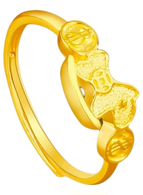 新年百搭沙金小马铜钱开口戒指