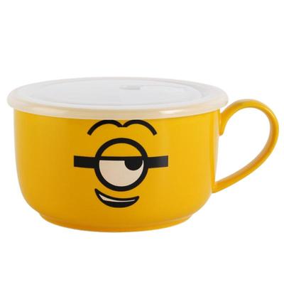 卡通陶瓷泡面碗带盖可微波炉