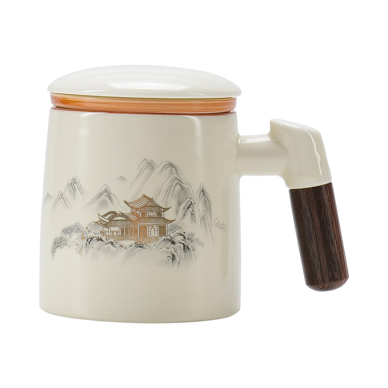 汝窑茶水分离泡茶杯开片可养陶瓷办公杯带盖马克杯个人专用伴手礼