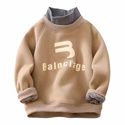 男童假两件加绒卫衣一体绒打底衫