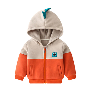 男童连帽卫衣儿童外套春秋季新款薄绒加绒宝宝洋气上衣中小童春装