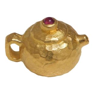 藏珠饰家 足金手工錾刻古法黄金 茶壶把把胡开胡项链手链配饰配件