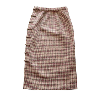 幸福的时光 龙妙秋冬羊毛呢加厚中长款民国风复古中式盘扣半身裙