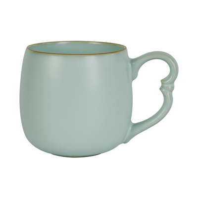 青澹汝窑马克杯大容量茶杯景德镇办公杯陶瓷杯子汝瓷情侣水杯青瓷