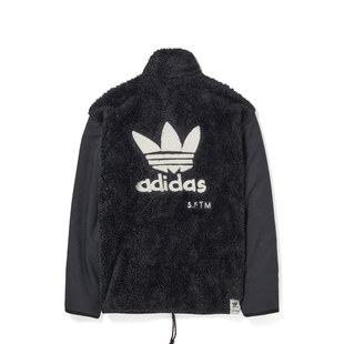 阿迪达斯ADIDAS x SFTM联名三叶草logo羊羔绒立领保暖外套 IY9514