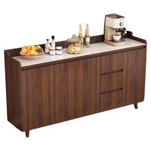 实木岩板餐边柜靠墙一体储物柜现代简约玻璃门置物柜子客厅茶水柜