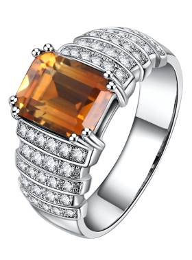 925银镀金黄水晶戒指男高级设计