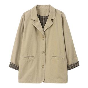 西装外套女春秋新款2026韩版时尚爆款洋气翻领纯棉休闲上衣风衣潮