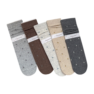 米色碎花堆堆袜子女款春夏复古日系ins潮纯棉配勃肯鞋中筒袜长袜