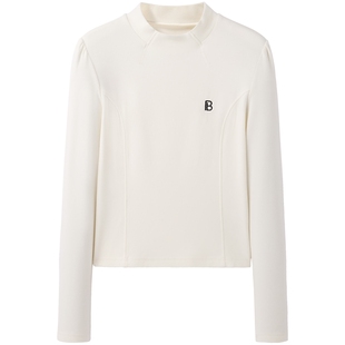 太平鸟 磨毛亲肤保暖修身上衣24冬款女士内搭分割线长袖T恤多色