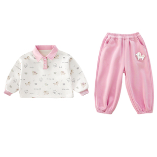 女宝宝春装巨好看套装女孩韩版卡通休闲卫衣两件套女童时髦衣服秋