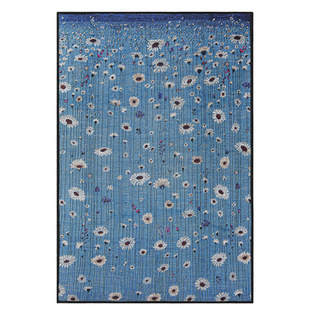 TRIPPY原创 中古法式 小雏菊碎花朵 松弛感田园复古客厅蓝色地毯