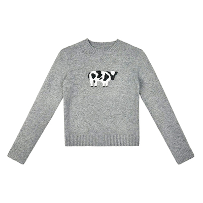 weave奶牛纹针织衫修身圆领毛衣