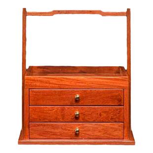 红木缅甸花梨提篮食盒多层抽屉式普洱茶茶饼收纳柜桌面置物架摆件