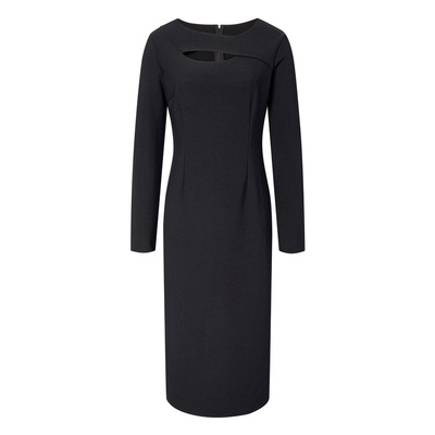 BCBG25早秋新款时尚流行设计感经典弹力乱麻肌理镂空领口女连衣裙