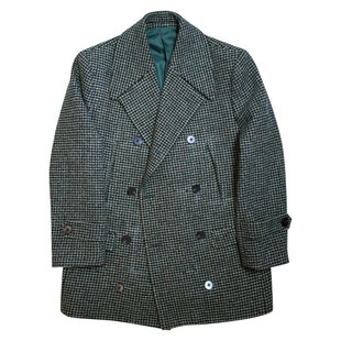 羊毛羊绒短款大衣绿色千鸟格加厚蟹钳领双排8扣4量身定做上海实体