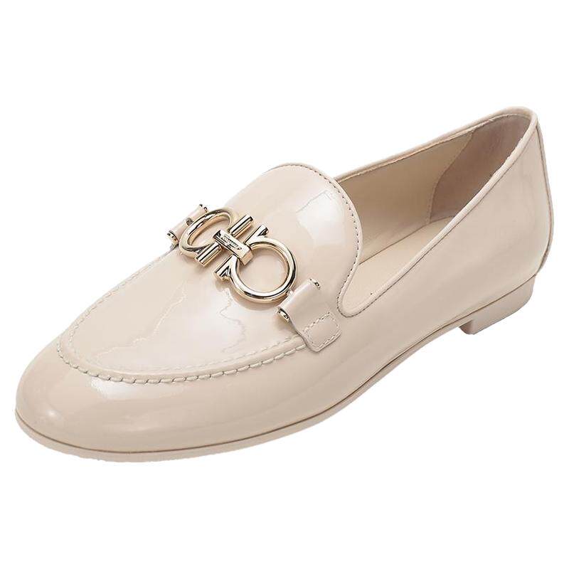 ferragamo直营亮面牛皮平底鞋