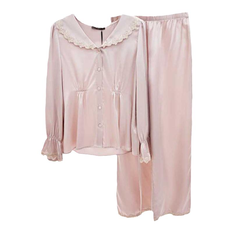 飞勇100%桑蚕丝家居服女套装夏季