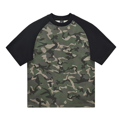 Janecd美式街头迷彩撞色T恤上衣