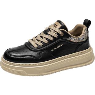 公牛世家厚底男鞋冬季2026新款男士皮面板鞋百搭休闲运动鞋子男鞋