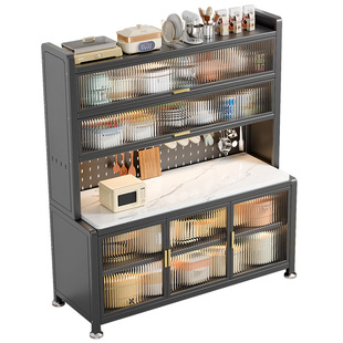 岩板厨房置物架微波炉收纳架多功能橱柜餐边柜一体落地储物碗碟柜