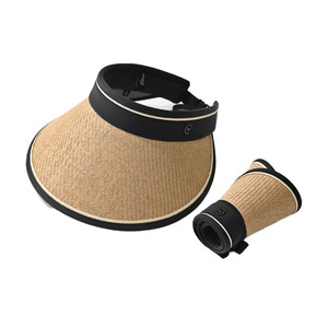 2023新款黑胶空顶防晒帽子女防紫外线遮脸编织草帽夏季遮阳太阳帽