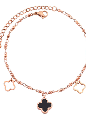 新款脚链女钛钢玫瑰金四叶草百搭
