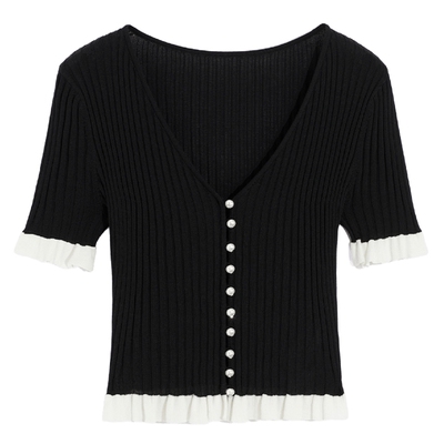 bebe夏季新款撞色针织上衣