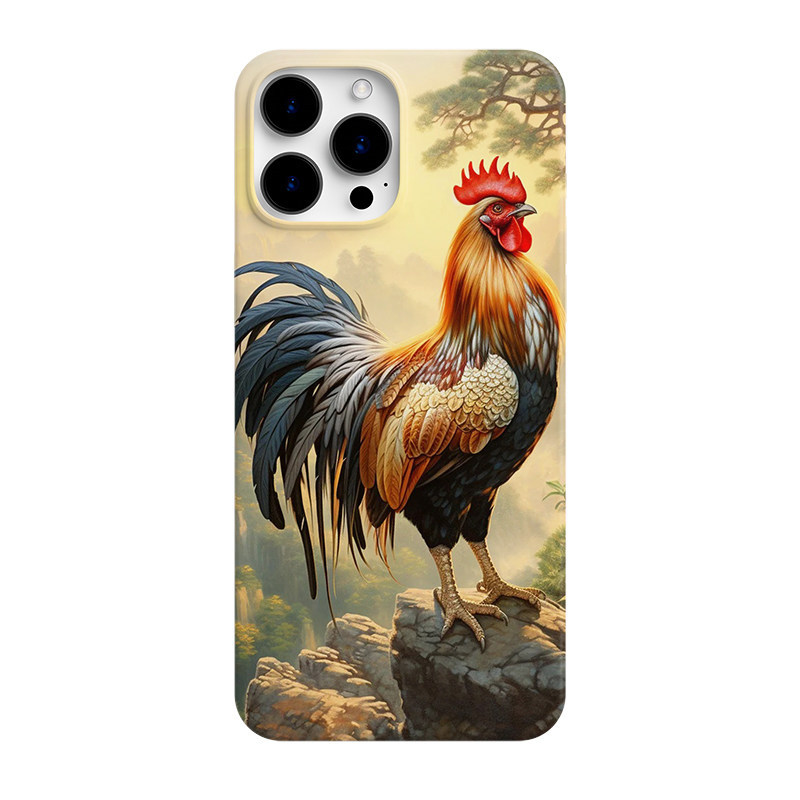 雄鸡登峰寓意新启程适用于苹果16promax开运手机壳iPhone15pro菲林壳14Plus国风13mini公鸡12古