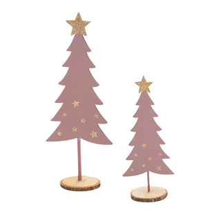 粉色发光圣诞树家用木质桌面摆件小型套餐圣诞节装饰场景布置礼物