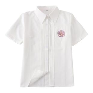 LF原创设计小桜熊JK制服学院风校供短袖风琴褶刺绣奶白色衬衫日系