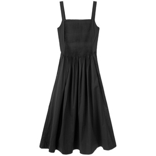 【白鹿同款】squarecircle方圆白色风琴褶后背镂空吊带度假连衣裙