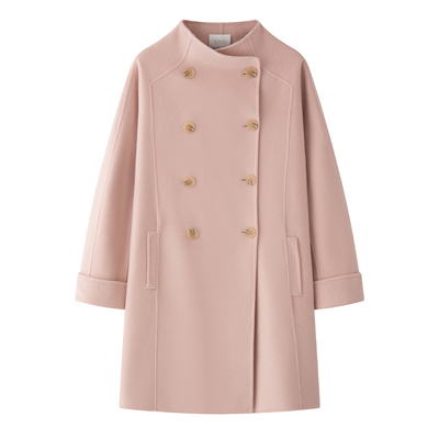 14.5微米微斗篷排扣纯羊绒大衣