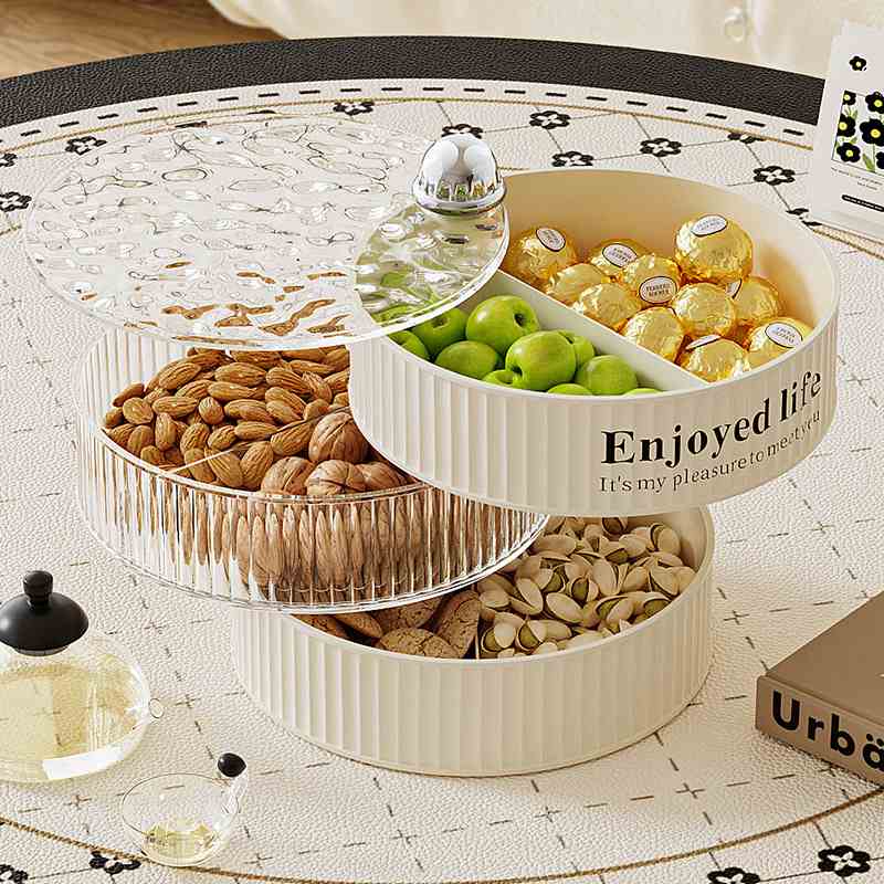 新款果盘新年喜庆茶几客厅零食点心水果盘分格奶油带盖糖果盒收纳