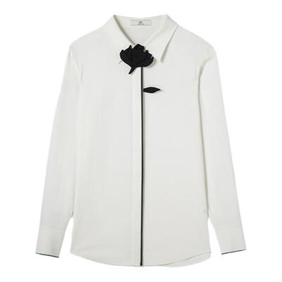 【商场同款】HPLY荷比俪2025春季新款女立体花朵撞色通勤花卉衬衫